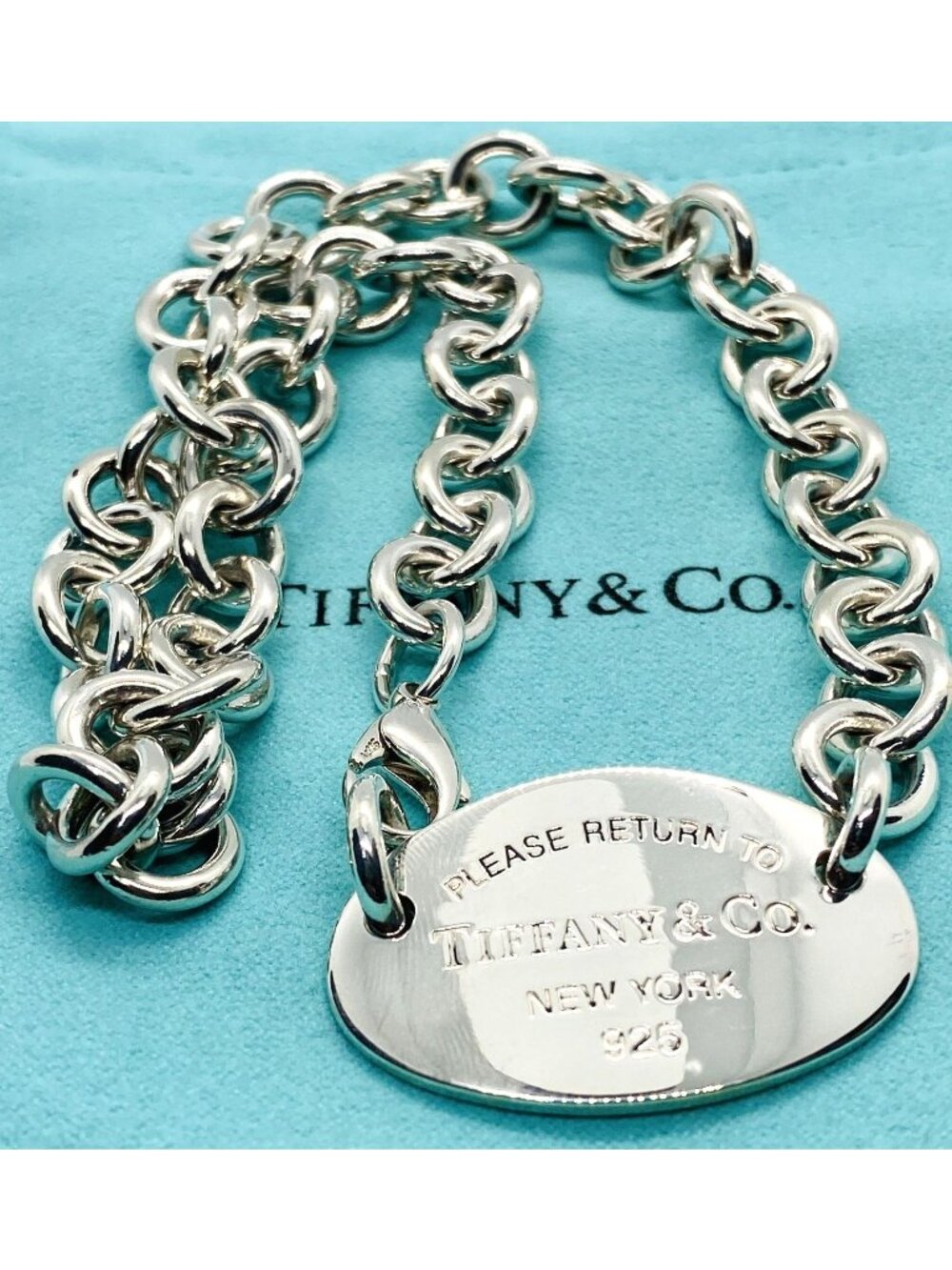 Tiffany & Co Sterling Silver Oval Tag 925 Return To Tiffany New Version 1.4"